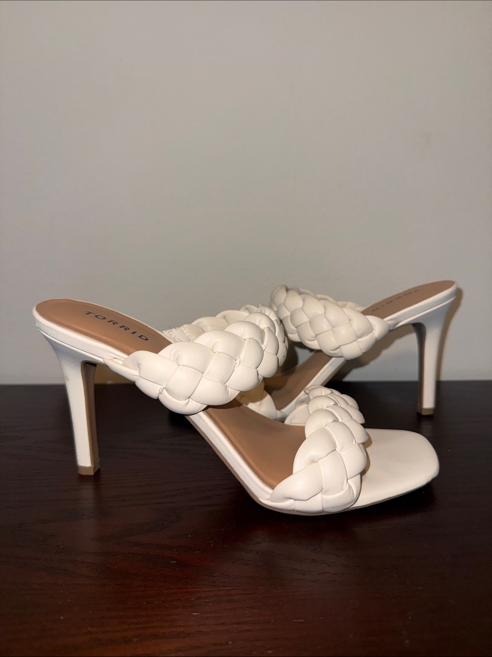 torrid White Braided Two-Strap High Heel Sandals